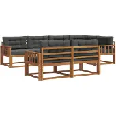 vidaXL Buiten bank set met kussen 7 pcs Natuurlijk en Antraciet