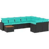 vidaXL 10-delige Loungeset met kussens poly rattan zwart