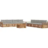 vidaXL Buiten bank set met kussen 9 pcs Natuurlijk en Licht Grijs
