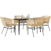 vidaXL 5-delige Tuinset met kussens poly rattan glas bruin
