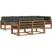 vidaXL Buiten bank set met kussen 7 pcs Natuurlijk en Antraciet