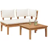 vidaXL Tuinbank en tafelset, 2 stuks. Crème en bruin, massief teak hout