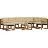 vidaXL Buiten bank set 9 st Natuurlijk en Beige