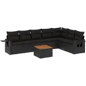 vidaXL 8-delige tuinmeubelset met kussens, zwart, polyrotan