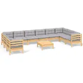 vidaXL 11-delige Loungeset met grijze kussens grenenhout