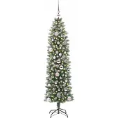 vidaXL Kunstmatige slanke kerstboom Groen en Wit 150 cm