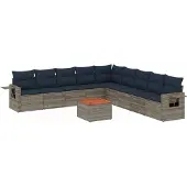 vidaXL 10-delige tuinbankset met kussens, grijs polyrotan