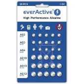 EverActive Mini alkaline battery Set 10 x G3 / LR41. 5 x G4 / LR626. 5 x G10 / LR1130. 10 x G13 / LR1154