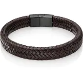 LGT JWLS Gevlochten Leren Armband Heren Edelstaal Sluiting Bruin Zwart-22cm