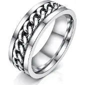 LGT JWLS Stalen herenring met Cubaanse ketting Zilver-21mm