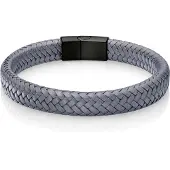 LGT JWLS Gevlochten Leren Armband Heren Edelstaal Sluiting Grijs Zwart-20.5cm