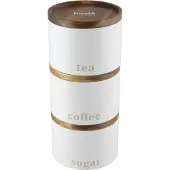 Husla - Keukencontainer Set - Wit - Staal en Acacia - Stapelbaar