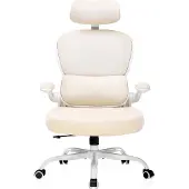 COMHOMA - Bureaustoel Ergonomisch - Met 3D Steunen en Inklapbare Armleuning - Beige