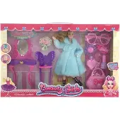 Halay modepop met teddyjas poppenmeubel kaptafel en beautyset kaptafel