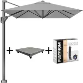 Platinum Voyager T1 zweefparasol 300x200 cm lichtgrijs met 90KG voet en hoes
