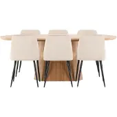 Ebuy24 Stjärnö eethoek tafel 90x200cm en 6 stoelen naturel, beige.
