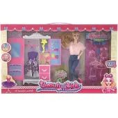 Halay modepop Fashionata met garde-robe, kleding kledingkast en accessoires poppenhuismeubels
