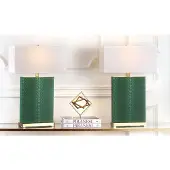 Halay SAFAVIEH Tafel lampen set, 2 stuks, moderne metalen lamp in donkergroen met kunstleer, 20x45x70 cm