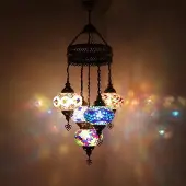 Halay Mozaïek hanglamp van koper - Turkse lamp met 5 lampen - Paaslampen met mozaïekglas, geschikt voor E14/E27 fittingen