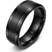 Mendes Wolfraam heren ring zwart gebostelde streep 8mm-18mm