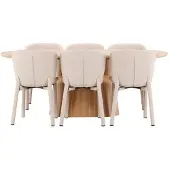 Ebuy24 Stjärnö eethoek tafel 90x200cm en 6 stoelen naturel, beige.