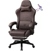 GTPLAYER - Leren Game Stoel - Met Voetensteun en Luidspreker - Lichtbruin