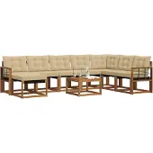 vidaXL Buiten bank set 9 st Natuurlijk en Beige