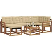 vidaXL Buiten bank set 7 st Natuurlijk en Beige