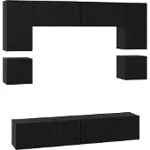Syfax Tv-meubelset Wandgemonteerd 8 pcs Zwart Eiken Bewerkt hout