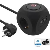 InLine Oplaadblok, 3x beveiligingscontact, 2x USB-C, 2x USB-A, zwart, 2 meter