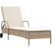 vidaXL Ligbed met wielen en kussen poly rattan beige
