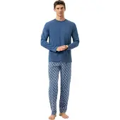 Mey Pyjama lang 'Silhouettes' donkerblauw / wit