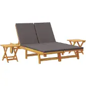 vidaXL Ligstoel met kussen Donkergrijs Massief Acacia Hout