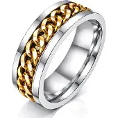 LGT JWLS Stalen herenring met Cubaanse gouden ketting-20mm