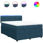 vidaXL Boxspring met matras fluweel blauw 140x200 cm