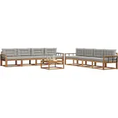 vidaXL Buiten bank set met kussen 9 pcs Natuurlijk en Licht Grijs