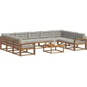 vidaXL Buiten bank set met kussen 10 pcs Natuurlijk en Licht Grijs