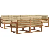 vidaXL Buiten bank set met kussen 7 pcs Natuurlijk en Beige