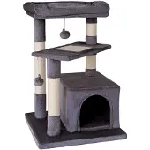 Lionto kraboom voor katten, 75 cm hoog, met hol, ligbed en sisalgedeelte, compact en stabiel, ideaal voor spelen, rusten en nagelverzorging, donkergrijs