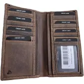 Oi Hunter bruine leren creditcardhouder voor veel pasjes / pasjes mapje groot, hoog, smal model / smalle portefeuille voor veel kaartjes / RFID safe / bruin leer / 589H