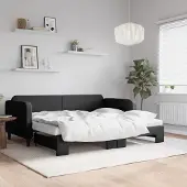 Prolenta Maison Exclusive - Uittrekbaar dagbed met matrassen, zwart, 90x190 cm, stof