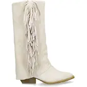 Manfield Off white suède cowboylaarzen met franjes | Maat 38