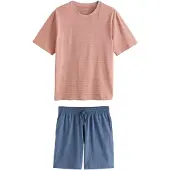 Next Pyjama kort navy / kreeft / lichtoranje / wit