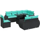vidaXL 9-delige Loungeset met kussens poly rattan acacia zwart
