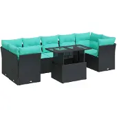 vidaXL 8-delige Loungeset met kussens poly rattan acacia zwart