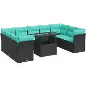 vidaXL 10-delige Loungeset met kussens poly rattan acacia zwart