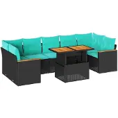vidaXL 8-delige Loungeset met kussens poly rattan zwart
