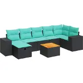 vidaXL 8-delige Loungeset met kussens poly rattan zwart
