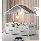 AEA Kinderbett Holzbett Funktionsbett Ausziehbares Bett 200 Holz Weiß