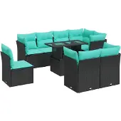 vidaXL 9-delige Loungeset met kussens poly rattan acacia zwart